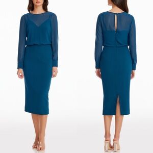 long sleeve dress ankle length Long Sleeve Queen Anne Neckline Dress L / Black